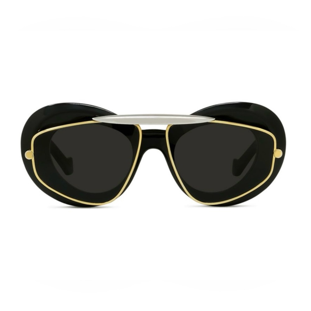 Loewe Black and Gold Oversized Aviator Sunglasses